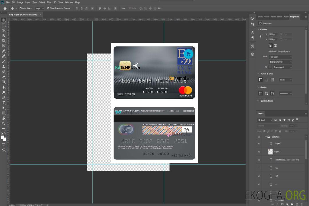 Modèle de carte de crédit Mastercard de la banque Exim des Comores au format PSD, entièrement modifiable template